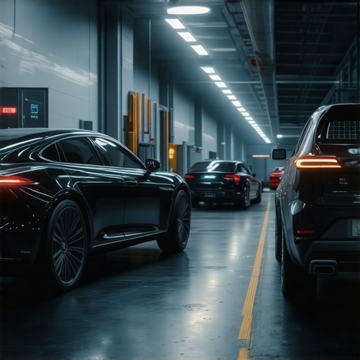 High-tech auto repair workshop featuring AI tools and digital diagnostics