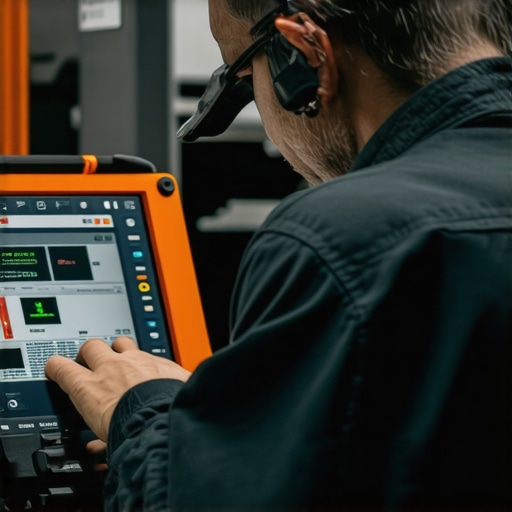 Advanced Brake Diagnostic Tools in Action Mechanic using ultrasonic and electronic testing devices for brake system diagnosis