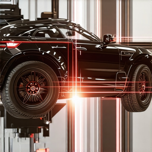 Advanced Brake Diagnostics with Laser Alignment Tools Technician using laser-guided equipment for brake system alignment
