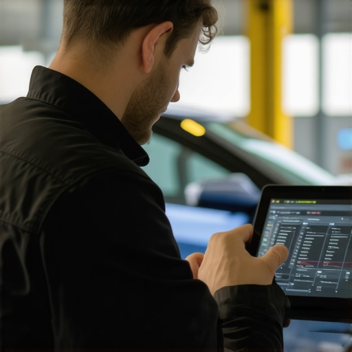 Advanced Automotive Diagnostics Mechanic using diagnostic tools on a vehicle engine