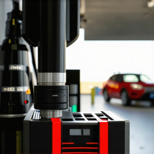 Advanced Brake Diagnostic Tools in Action Technician using infrared thermography and ultrasonic crack detection equipment during brake inspection