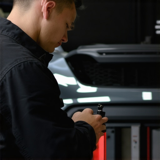 Advanced Diagnostic Tools in Auto Repair Mechanic working with high-tech diagnostic equipment in a service bay