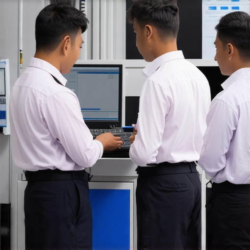 Advanced Engine Calibration Technologies Engineers calibrating vehicle engines with digital tools in a modern garage