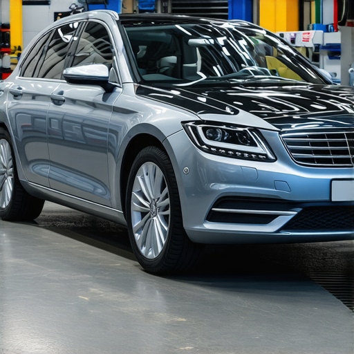 Modern repair shop equipped with diagnostic tools and sensors tracking vehicle systems