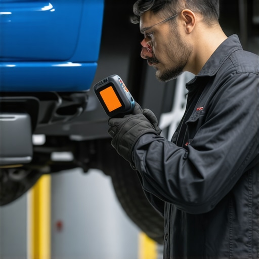 Technician inspecting brake parts with infrared and vibration sensors