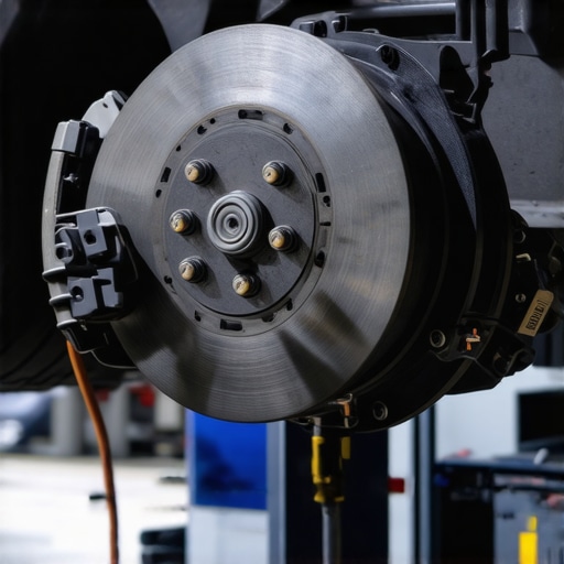 Technician using diagnostic tools on vehicle brake system