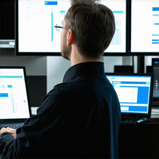 Technician analyzing sensor data with high-tech diagnostic equipment