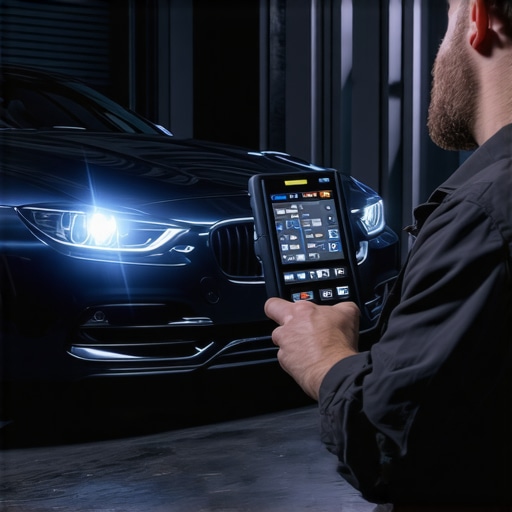Mechanic using diagnostic tools on a modern car engine