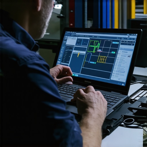 Technicians using high-tech diagnostic equipment to analyze vehicle data