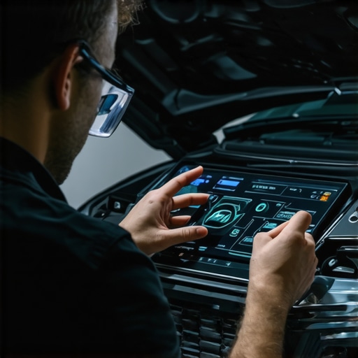 Technician employing augmented reality glasses for vehicle diagnostics