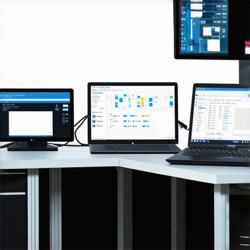Advanced ECU Calibration Setup Technicians working on vehicle ECU calibration using modern diagnostic equipment