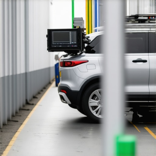 Technician calibrating vehicle sensors with specialized diagnostic tools