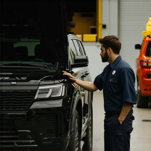 Modern Vehicle Diagnostic in Action Technicians performing real-time diagnostics with high-tech tools in an auto repair shop