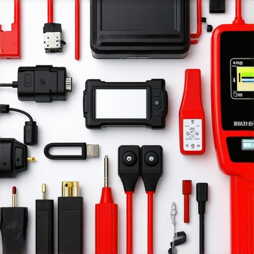 Close-up of vehicle brake system sensors and technicians analyzing data.