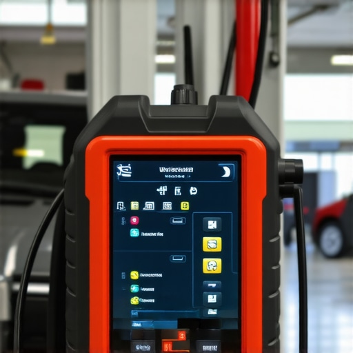 Advanced automotive diagnostic instruments analyzing vehicle systems in a professional workshop.