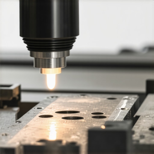 Technician using ultrasonic testing device on car part for internal flaws.