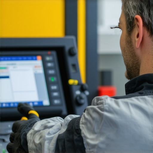 Technician performing real-time brake system diagnostics using digital sensors and tools.