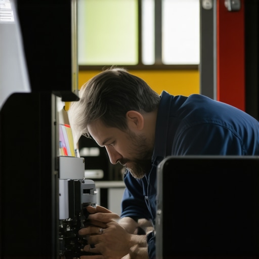 Advanced Brake System Diagnostics Technician inspecting vehicle sensors with digital equipment.