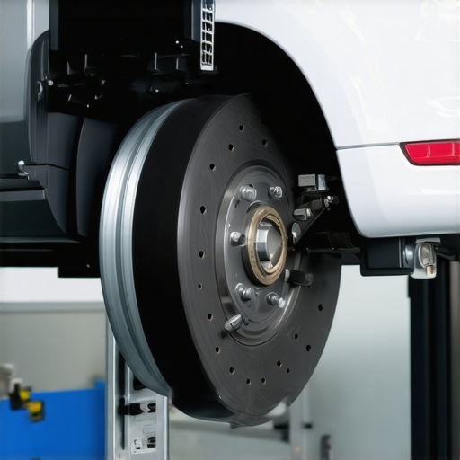 Technician using advanced diagnostic tool to calibrate vehicle's brake system