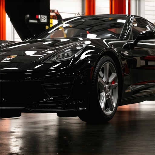 Futuristic Auto Maintenance Scene Automotive technician using augmented reality glasses and digital tools in a high-tech garage