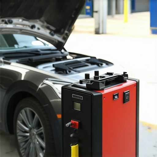 Technician performing ultrasonic diagnostics on fuel injectors