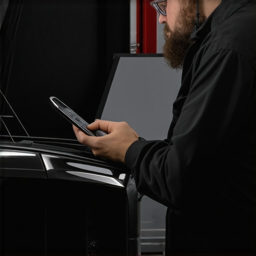 Vehicle Firmware Verification Process Mechanic inspecting digital signatures on vehicle ECU during diagnostics