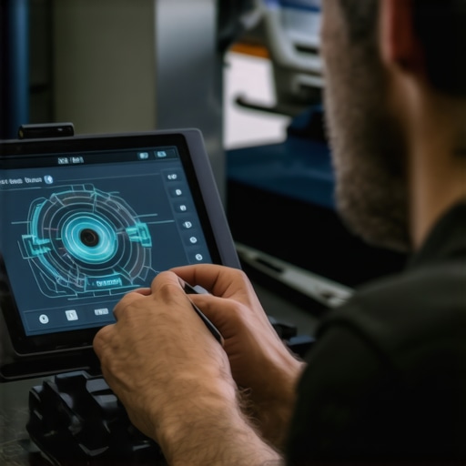 Technicians using digital diagnostic devices in an automotive workshop