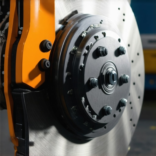 Diagnostic tools and sensors on brake system in automotive repair shop