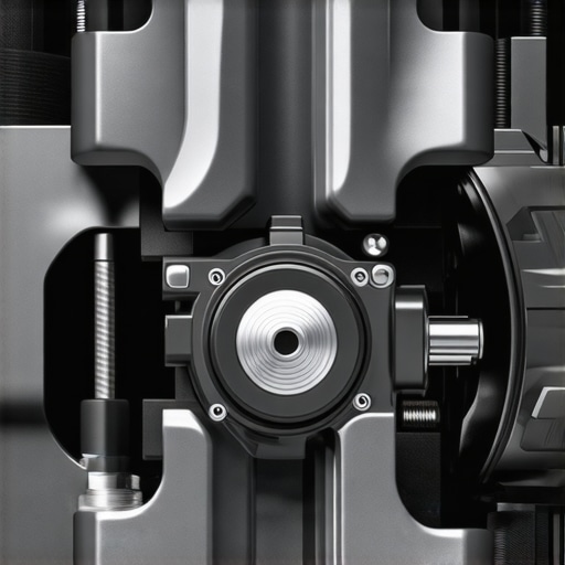 Close-up of a brake caliper featuring digital sensors and new composite hardware materials.