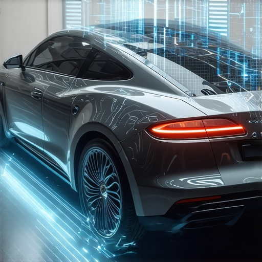 Modern diagnostic scanner analyzing a hybrid car's electronic systems