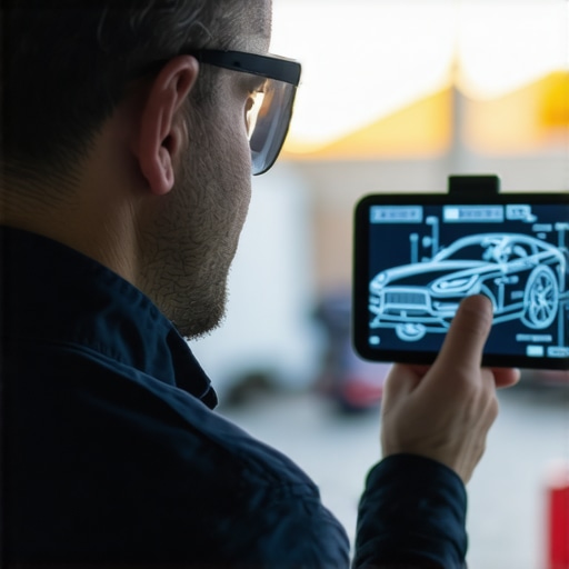Technician wearing AR glasses while working on a car engine