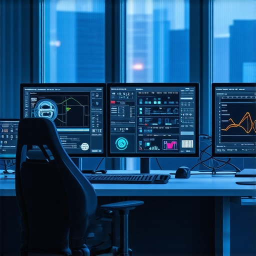 A technician analyzing a digital twin simulation of a vehicle with advanced diagnostic data overlays.