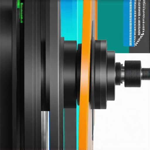 A virtual simulation of brake parts with real-time sensor data in a futuristic setting.