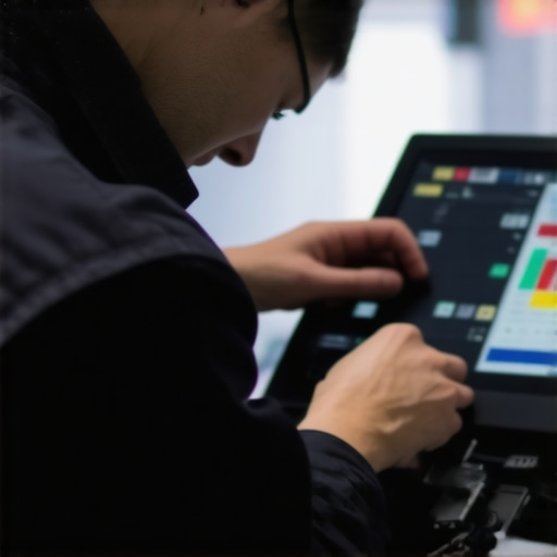 Technician analyzing vehicle ECU signals with specialized diagnostic equipment.