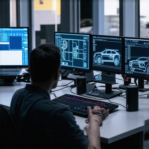 Technicians using digital twins and sensors for brake system analysis