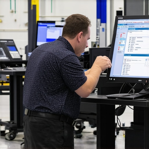 Mechanic using diagnostic tools to calibrate vehicle electronic systems.