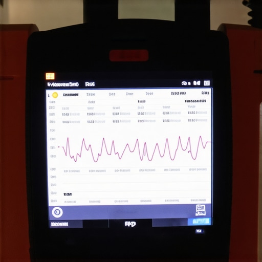 Close-up of a technician analyzing vehicle sensor data on diagnostic equipment.