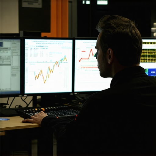 Technician examining detailed vehicle diagnostic data on computers
