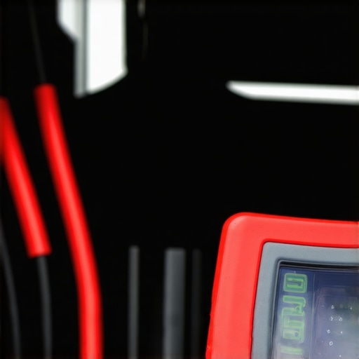 Technician performing ultrasonic brake line testing with diagnostic equipment in an auto repair shop