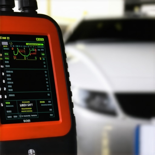 Modern diagnostic scan tool analyzing engine data during auto repair.
