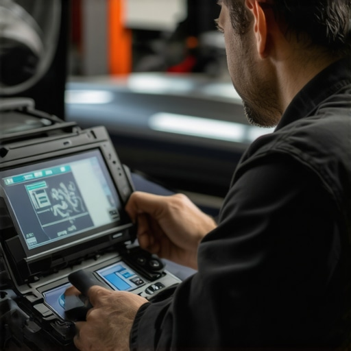 Mechanic analyzing vehicle diagnostics with a high-tech scan tool