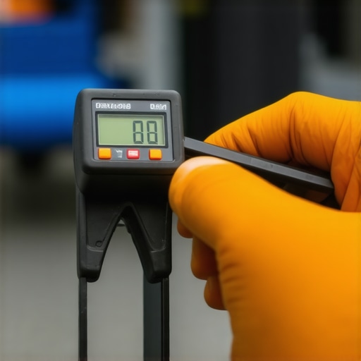 Technician using digital tools to measure brake rotor runout during repair