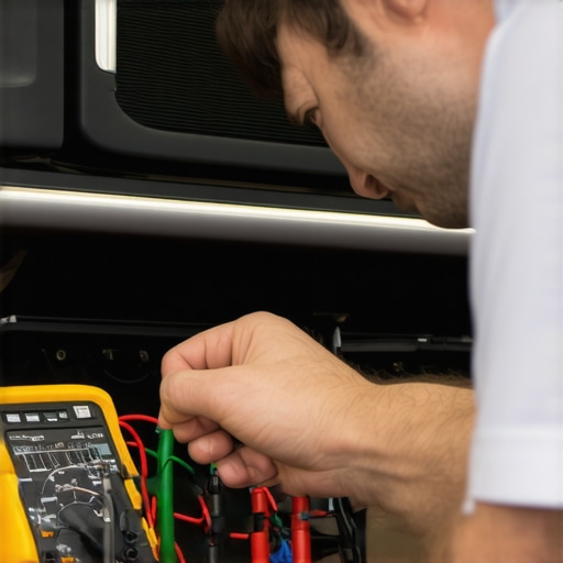 Mechanic testing ground wires with digital tools to diagnose electrical issues in a vehicle.