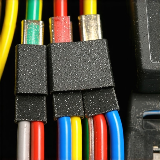 Detailed shot of automotive grounding wires being tested with advanced diagnostic tools.