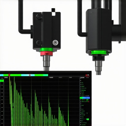 Image depicting vibration sensors on brake components with spectral analysis tools.