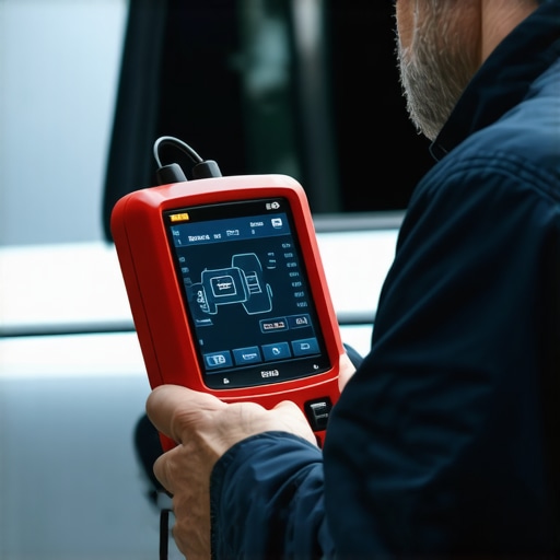 Mechanic using a scan tool to bleed ABS brakes