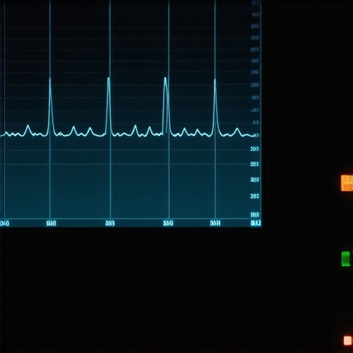 Close-up of a digital oscilloscope screen displaying a noisy and distorted automotive data signal used for troubleshooting dashboard electronics.