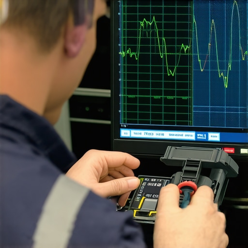 Mechanic using a digital oscilloscope to diagnose transmission shifting signals