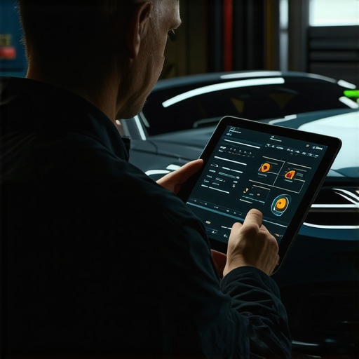 Mechanic monitoring real-time transmission fluid temperature with a diagnostic scan tool.