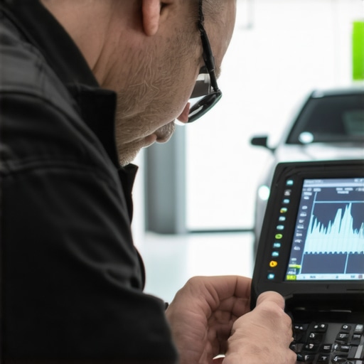 Digital oscilloscope displaying signal patterns from a vehicle electrical system